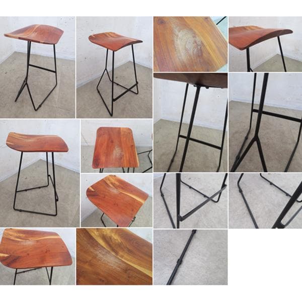 展示品□アカシア無垢材□カウンターチェア□2脚セット□アイアンレッグ