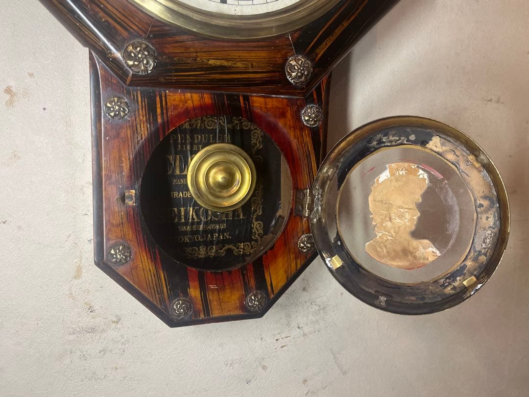 精工舎 貴婦人ガラス 柱時計 振り子 古時計 ゼンマイ アンティーク時計