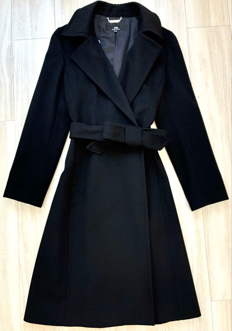 美品11号 イネドINED カシミヤ100%ラップ風チェスターコート黒