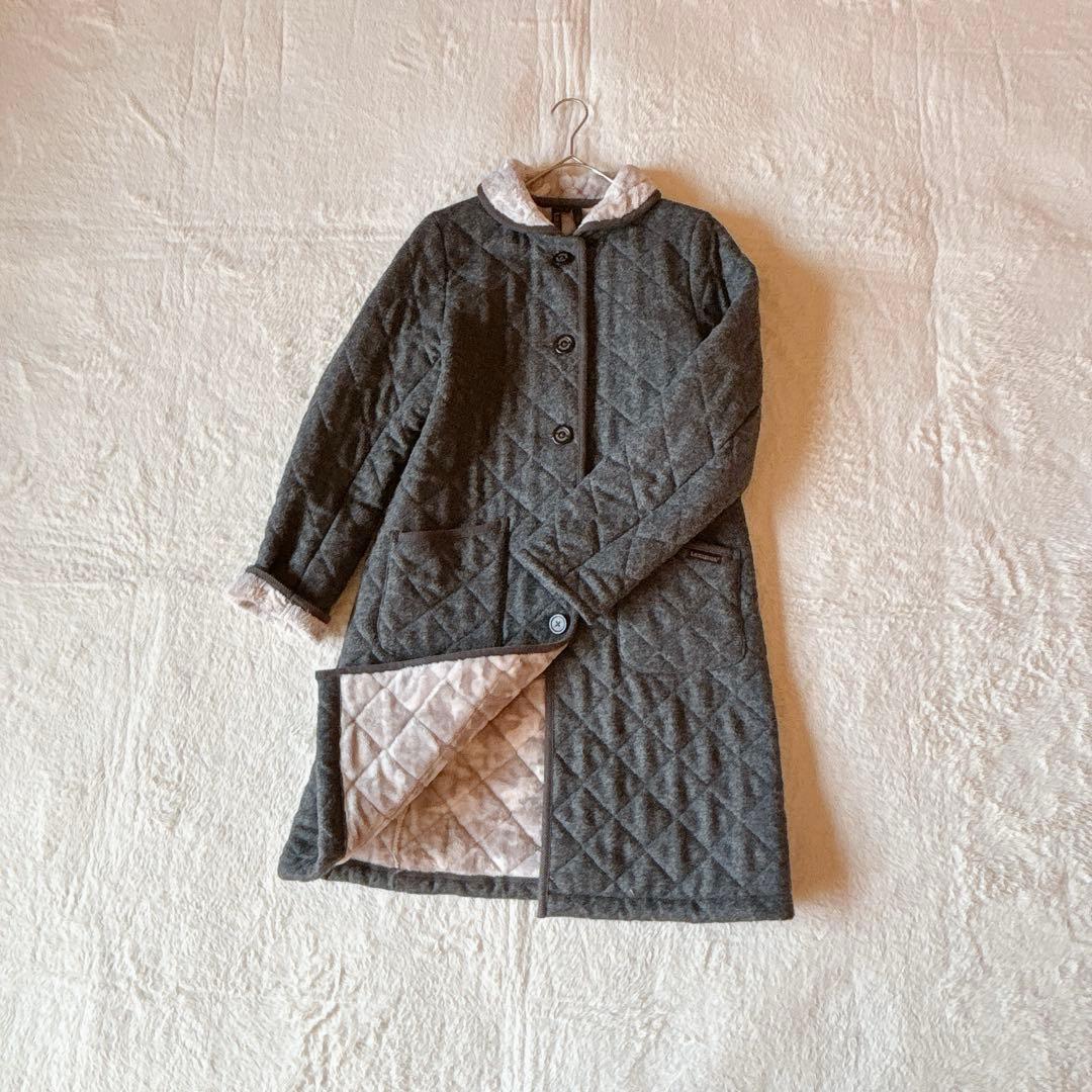 LAVENHAM ラベンハム ボアキルティングコート グレー 38 LAVENHAM（ラベンハム） フード付き クレイドン キルティング