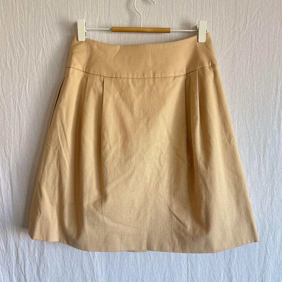 高級感✨FOXEY ボタンデザイン フレアスカート ベージュ 38 綿麻混