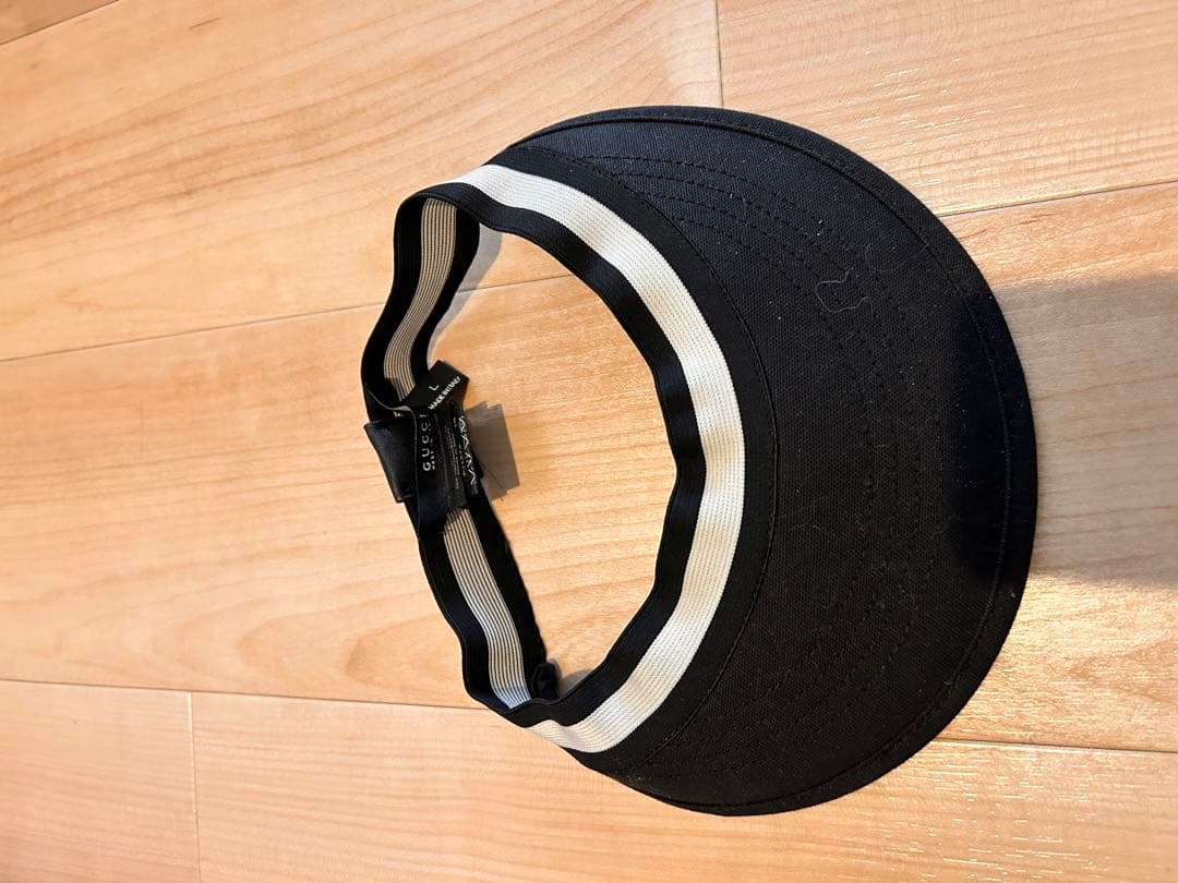 GUCCI ブラック サンバイザー Lサイズ Gucci Size L Black Monogram GG Sherry Web Baseball Cap Hat