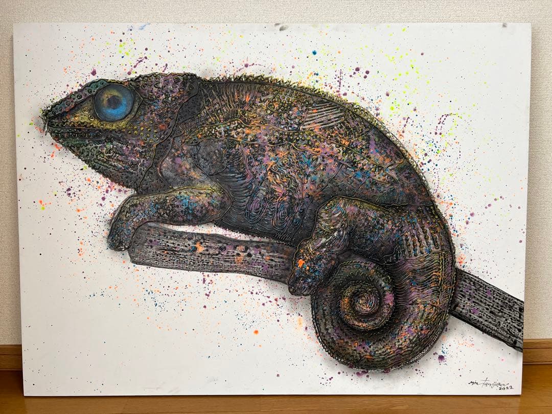 カメレオン アクリル画 新しいアクリル画完成しました🖌 #カメレオン #爬虫類 #絵 #イラスト