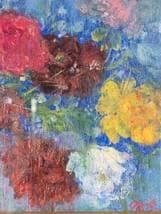 真作】絵画 油彩0号 華やぎのブーケ 印象派風 花の静物画 X168