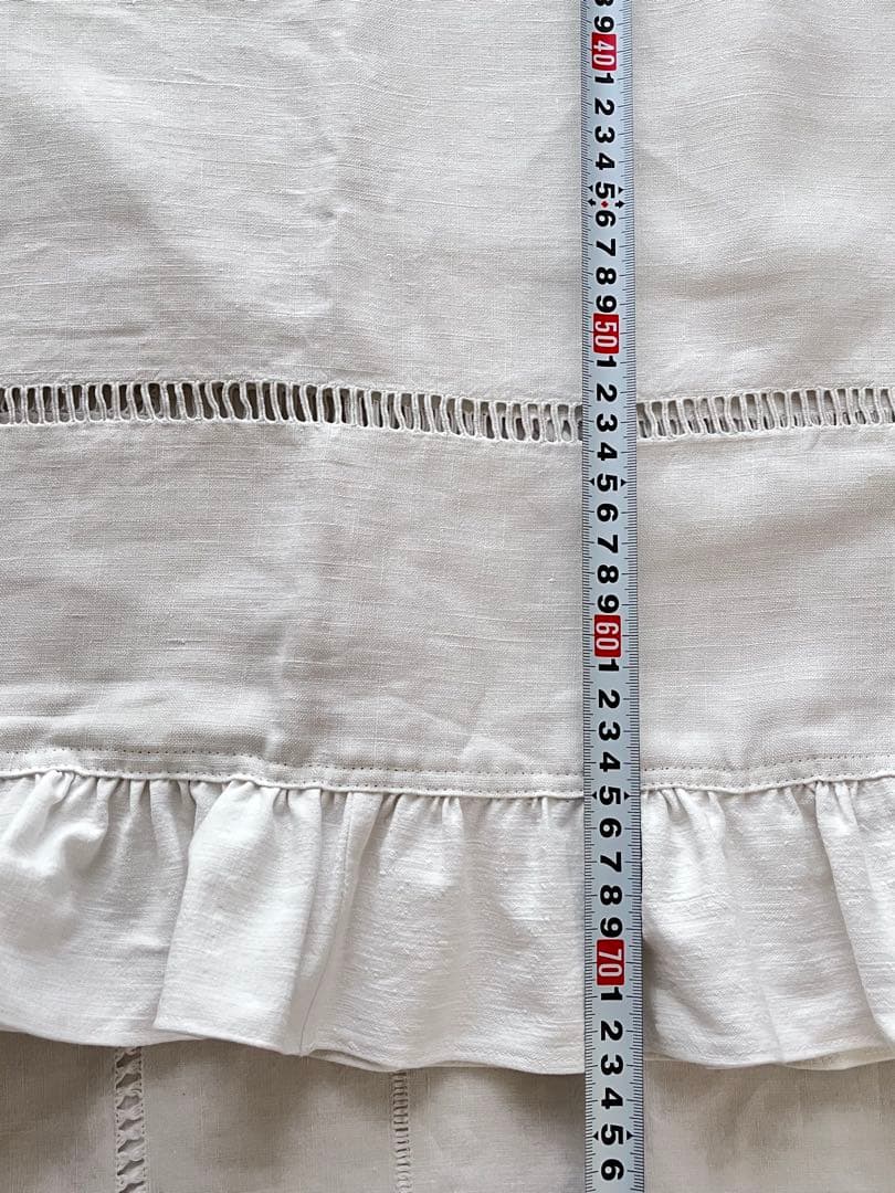 美品】フランスアンティーク BR手刺繍 ホワイトフリルカフェカーテン