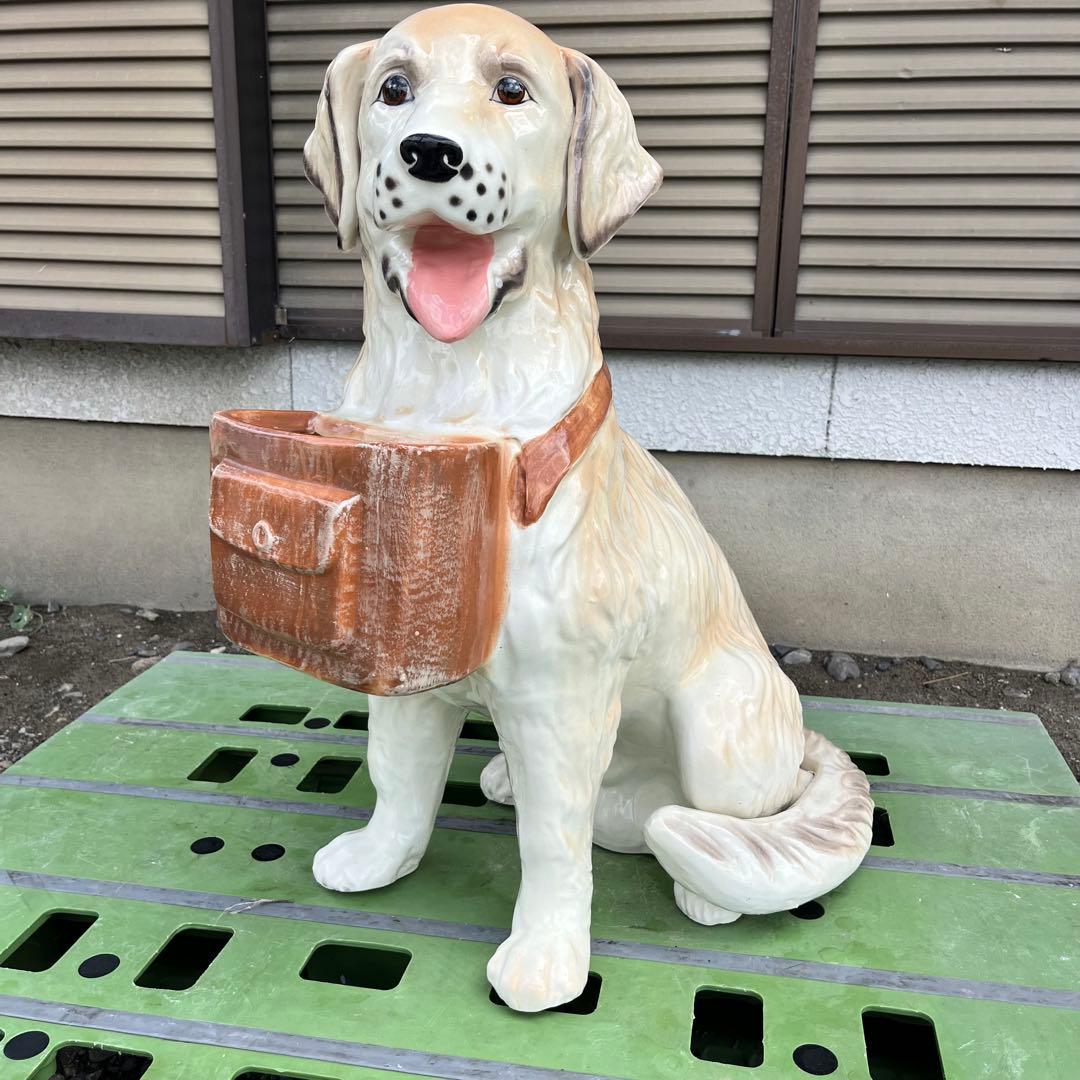 ゴールデンレトリーバー　陶器置物 ゴールデンレトリバー・子犬・陶器・置物・インテリア・No.240222-08