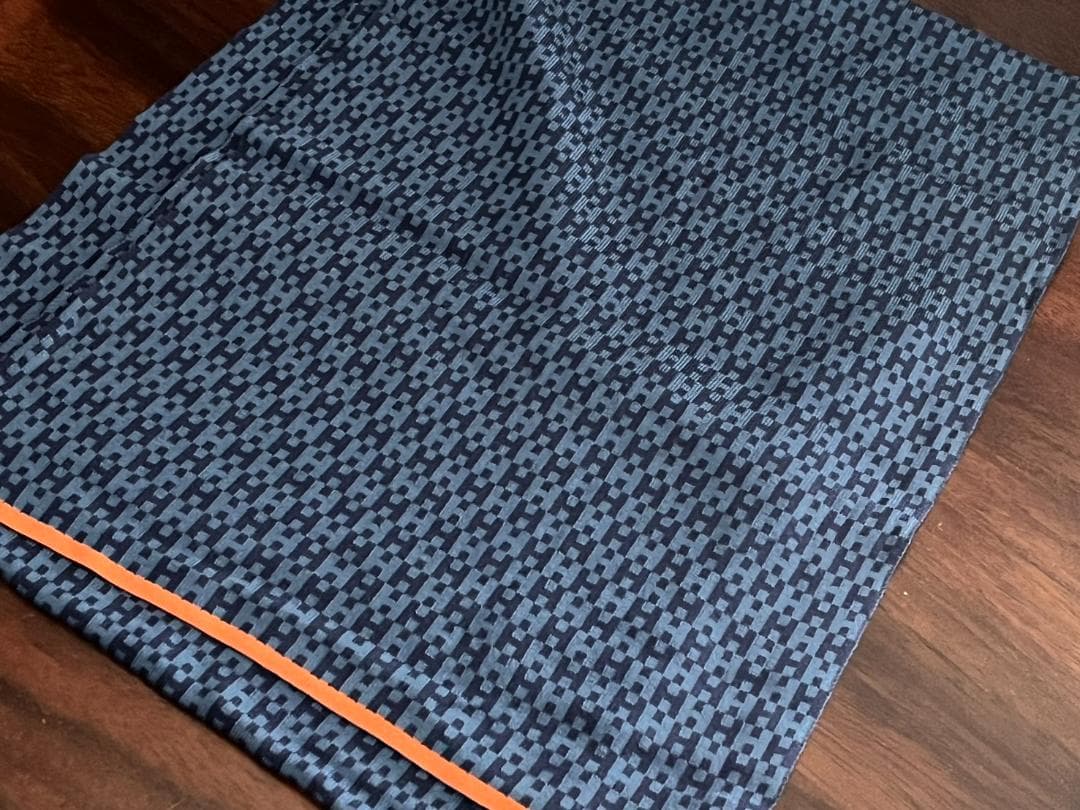 ◇HERMES エルメス H柄シルクマフラー ブルー系×オレンジライン