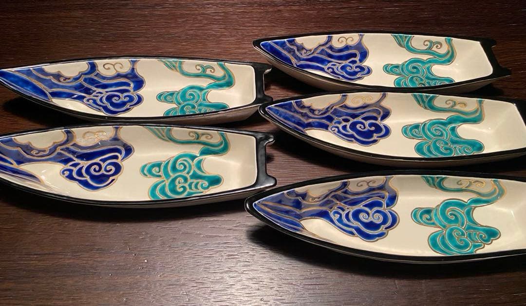 京焼向付　仁清流水舟形向付5客　新品未使用　京焼 h1a3879-64869050dd291.jpg?crop