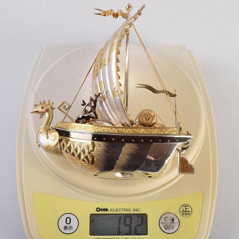 関武比古造 銀製 STERLING980 宝船 大阪尚美堂木箱 F R9406H