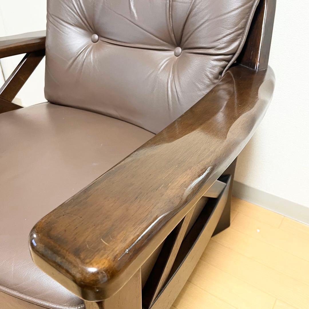 カリモク シングルソファ 1人掛け ヴィンテージ調 本革調 クラシック