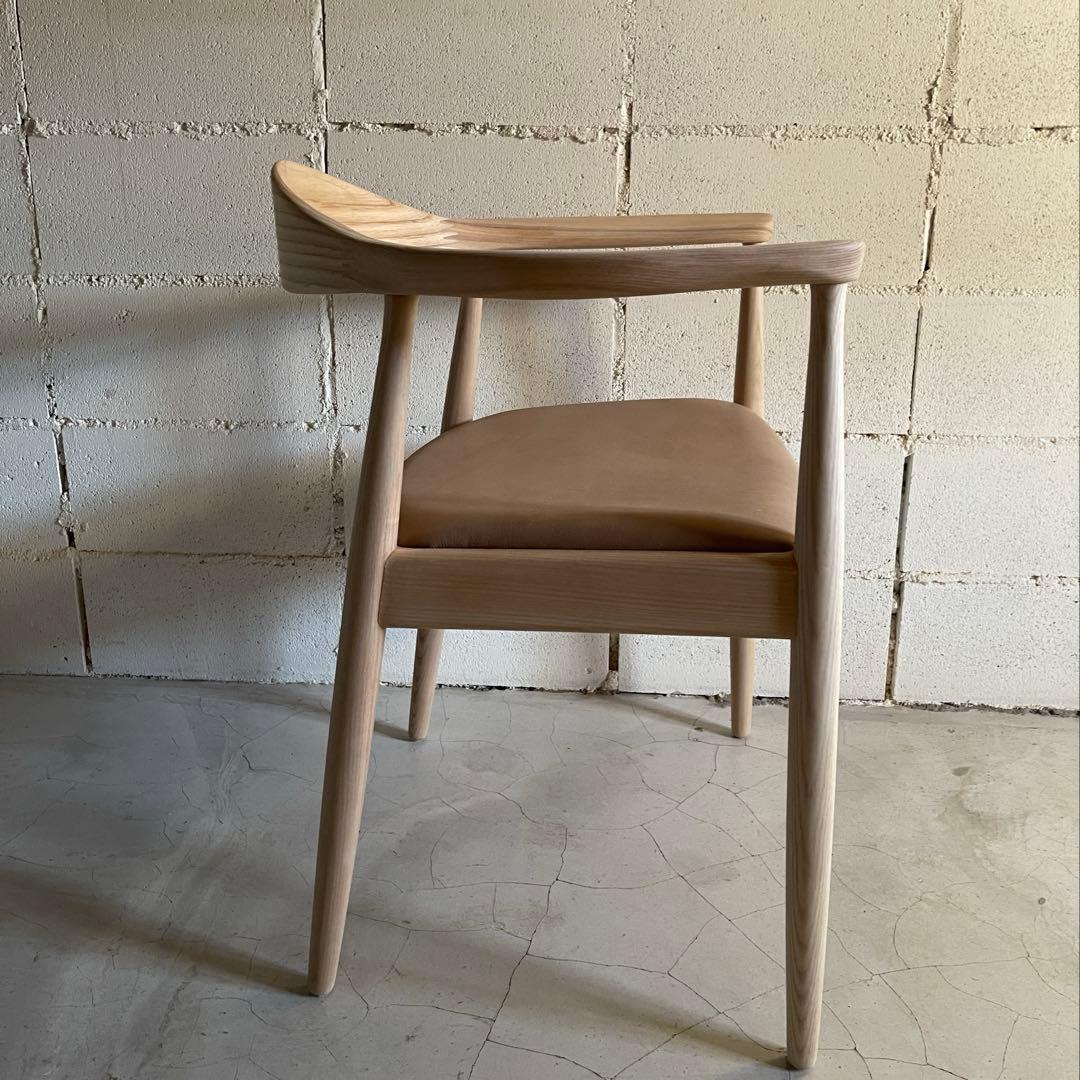 天然木無垢材 アームチェア ラウンドチェア ダイニングチェア 本革