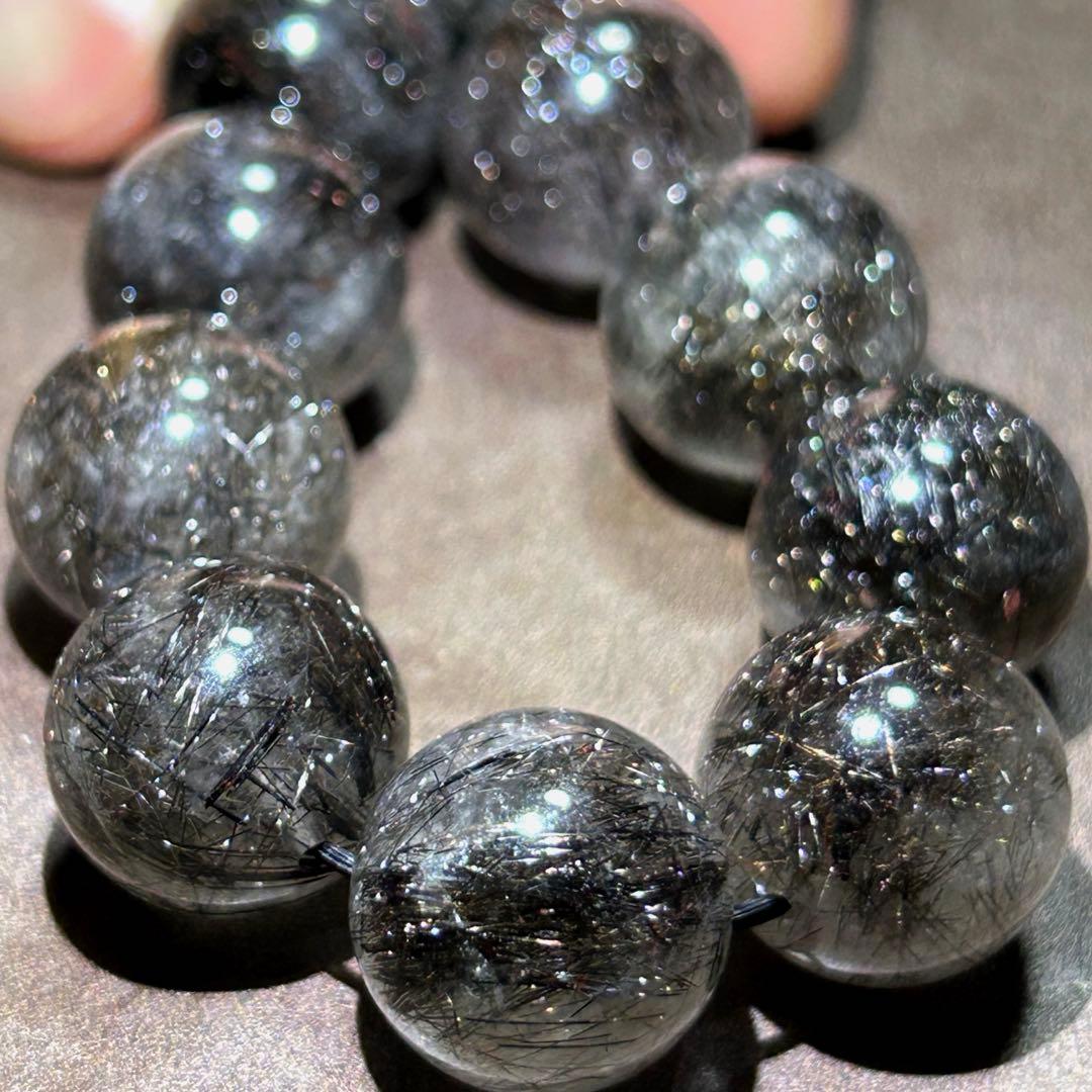 ⭐️最高級品！帝王秘宝！大粒希少！プラチナ　ブラック　ルチル　ブレス 最高峰】プレミアムS ブラックプラチナルチルクォーツ 19.3mm～20.6mm