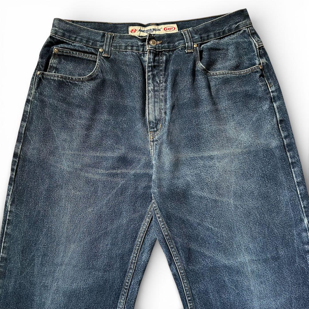 超ワイド!! アンカーブルー バギーデニム W36 極太 ゆるだぼ 00s 古着