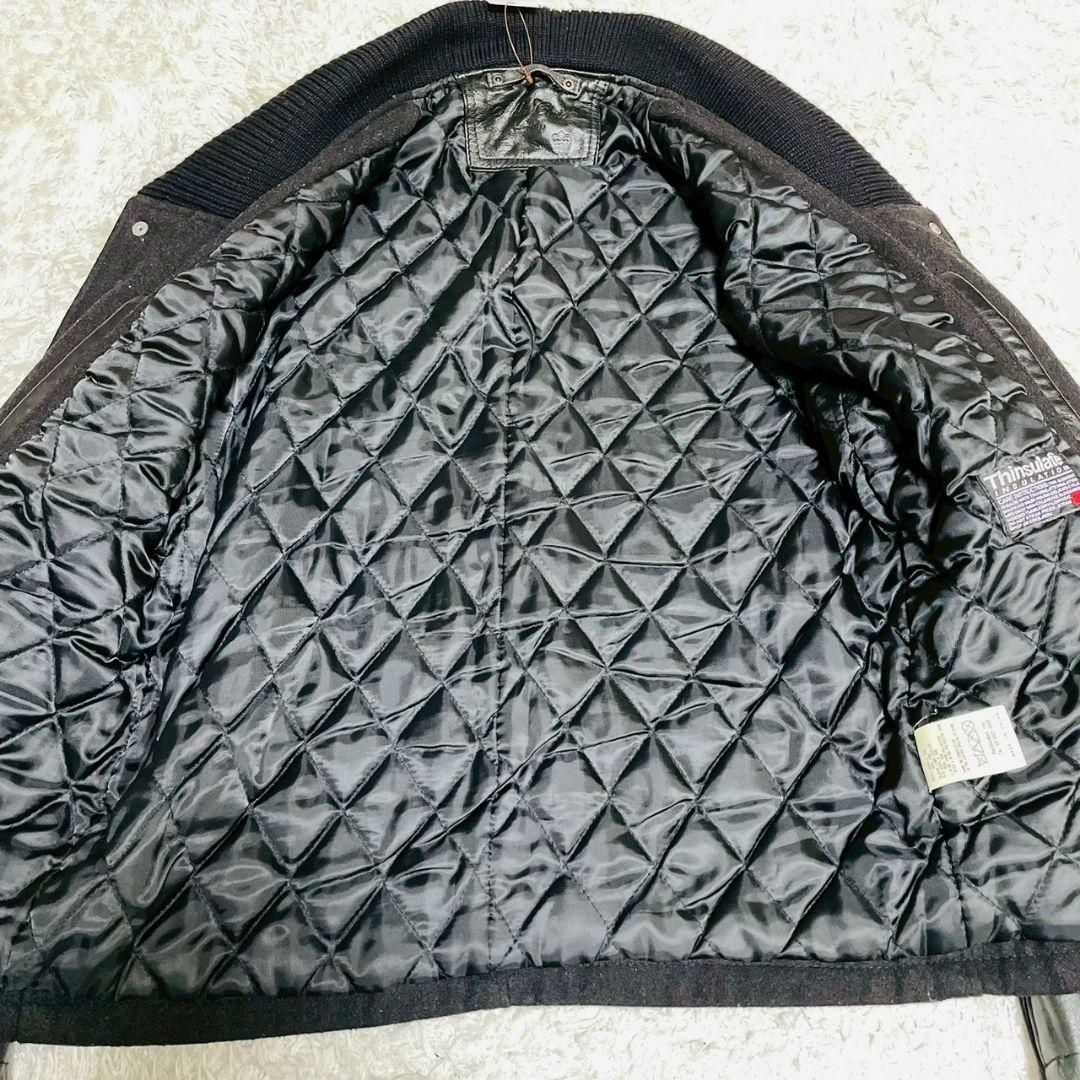 美品 Thinsulate スタジャン 袖切替 Sサイズ ラムレザー ブラック