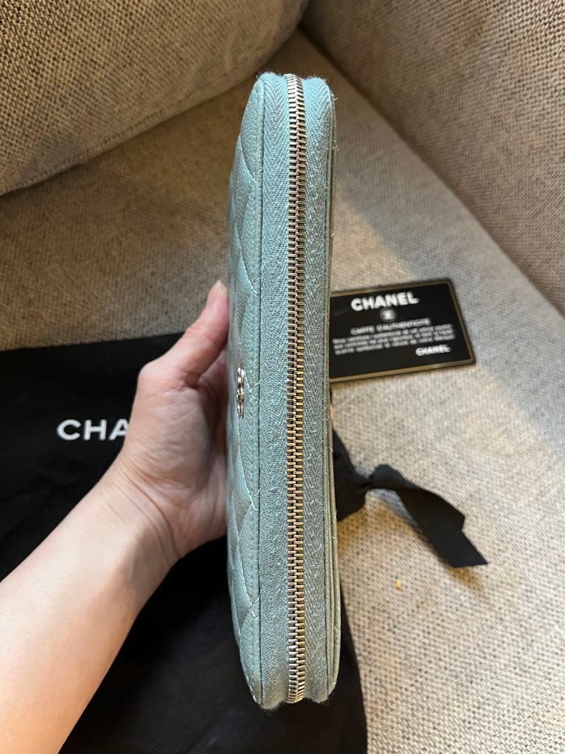 CHANEL キャビアスキン キルティングレザー 長財布 ミントグリーン 30番