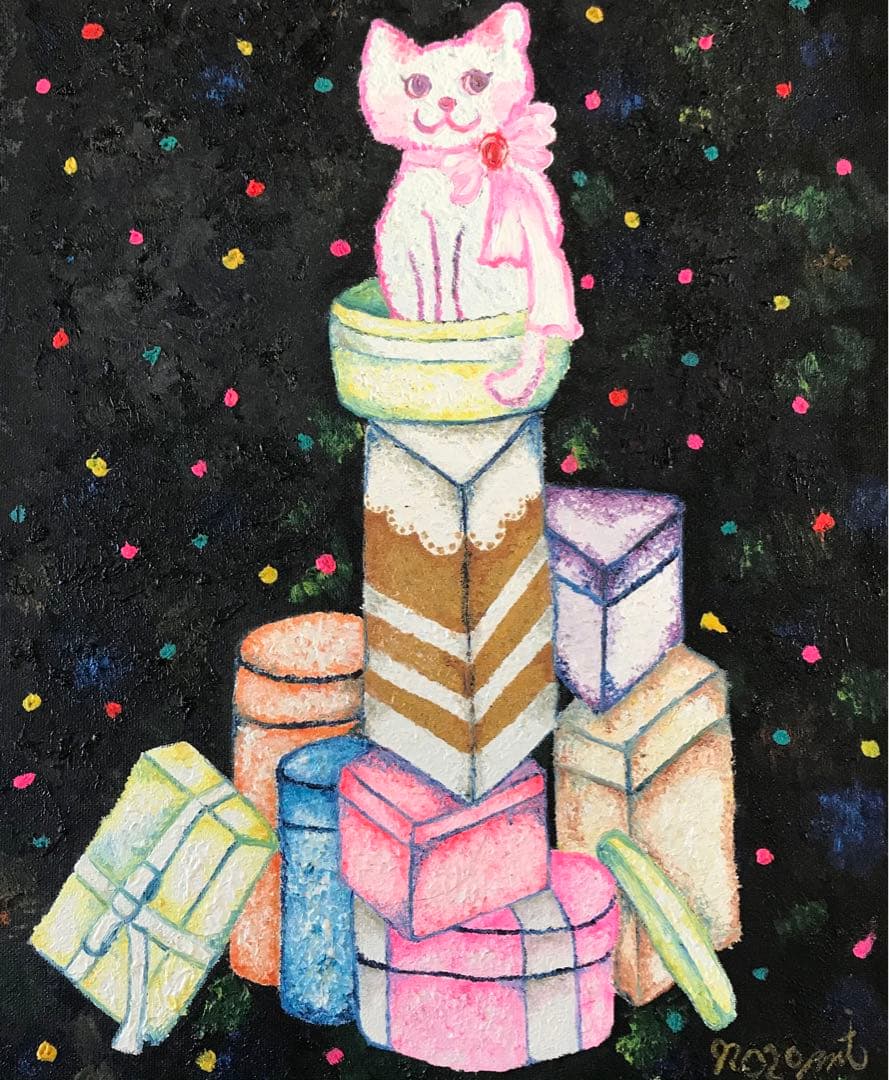 橋本のぞみ「ハッピーライフ ネコ」油絵 F6 額なし 油絵 油画 キャンバス D