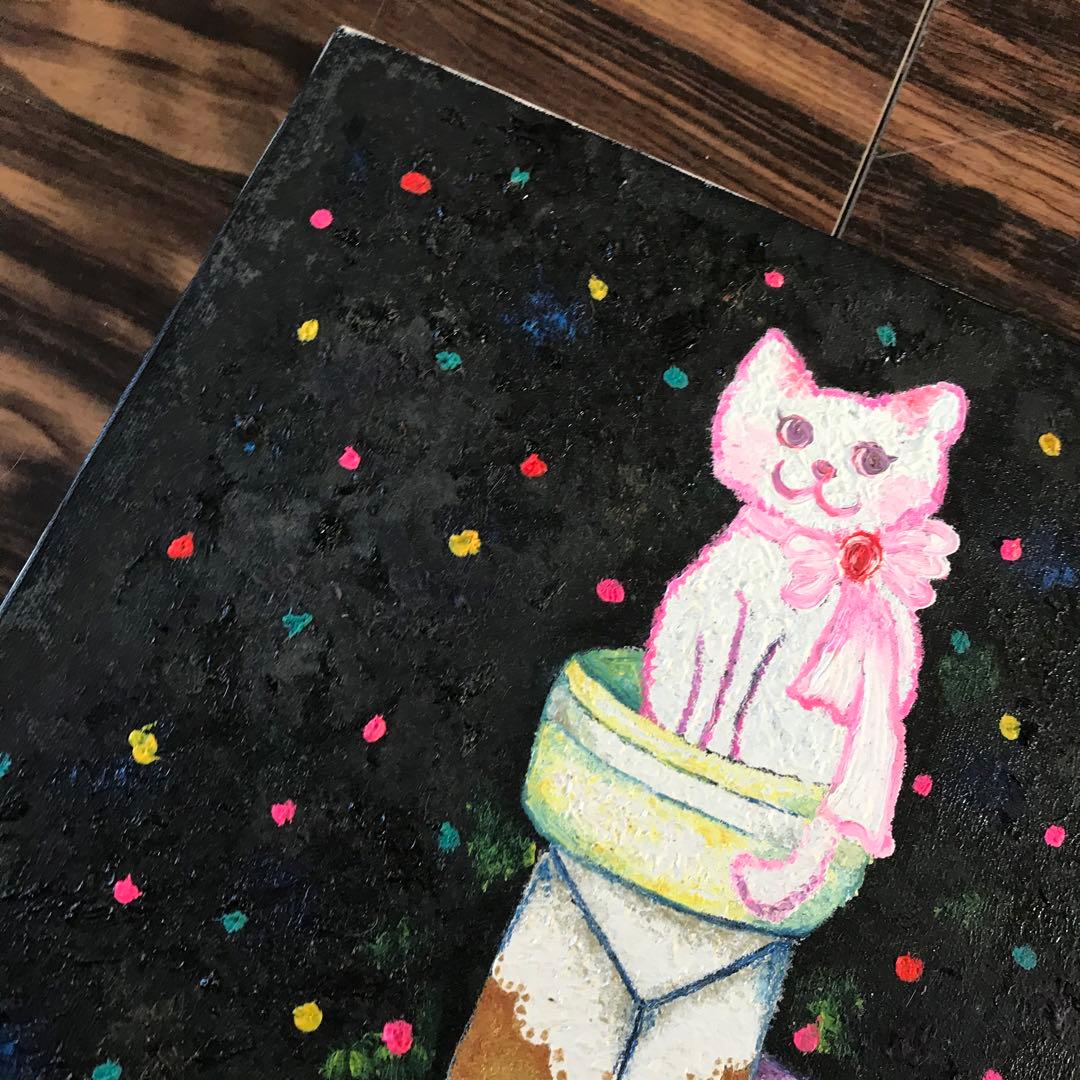 橋本のぞみ「ハッピーライフ ネコ」油絵 F6 額なし 油絵 油画 キャンバス D