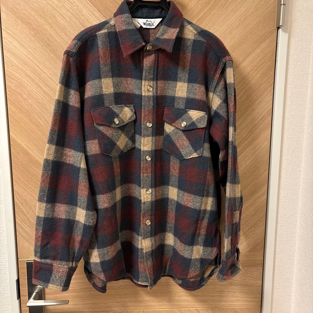 【希少】WOOLRICH USA製シャツ　Lサイズ　70s 70s USA製 Woolrichウールリッチ 無地 ウールシャツ 濃紺 M