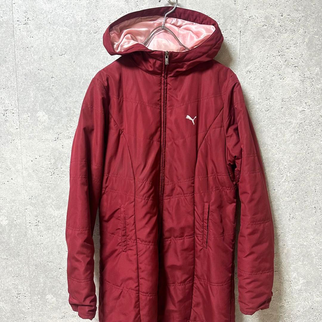 PUMA プーマ ベンチコート 赤 ロング ダウン 赤 ジッパー - メルカリ