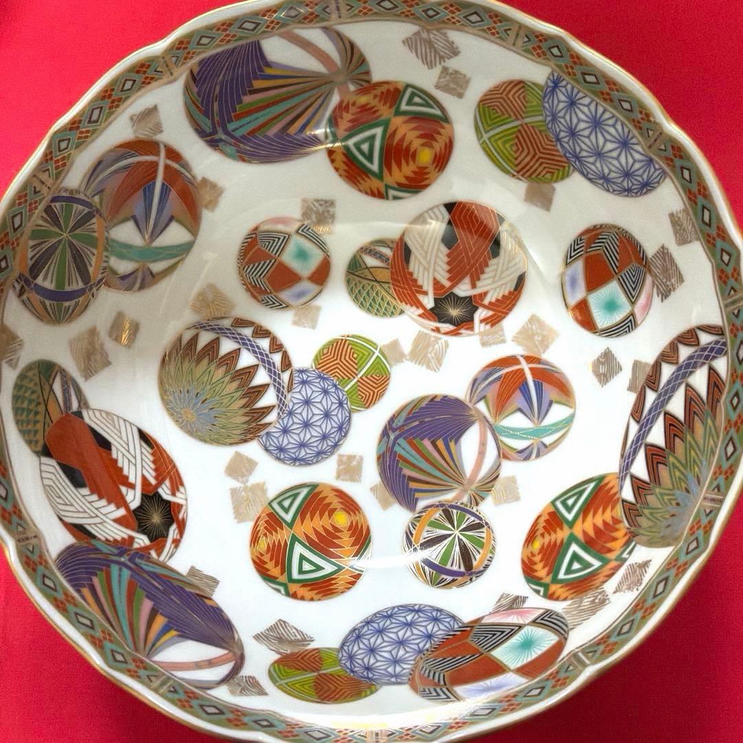 前畑陶器庫山窯　羽子板皿　色絵手毬揃い　金彩　No.4-43