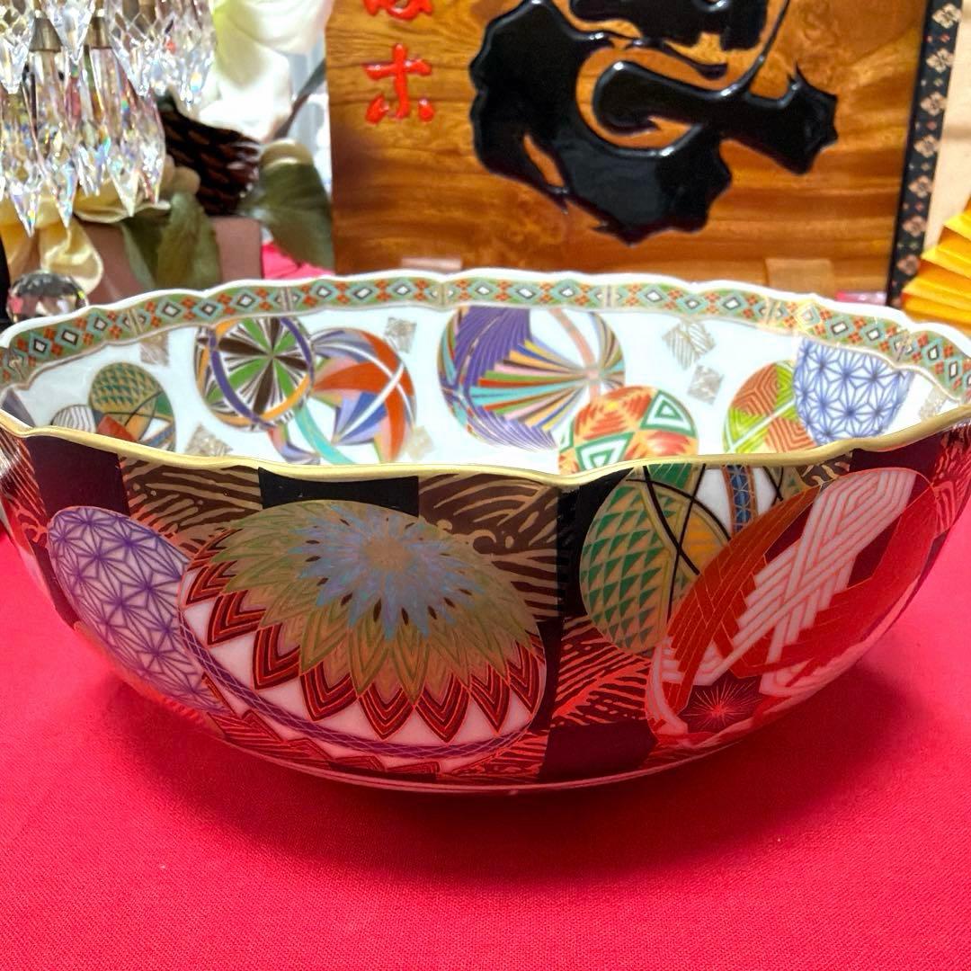 前畑陶器庫山窯　羽子板皿　色絵手毬揃い　金彩　No.4-43