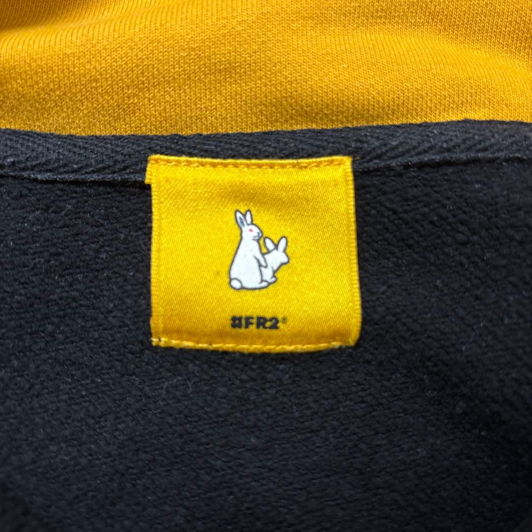 完売モデル】FR2 ハーフジップ スウェット 刺繍ロゴ 黒 黄 Mサイズ