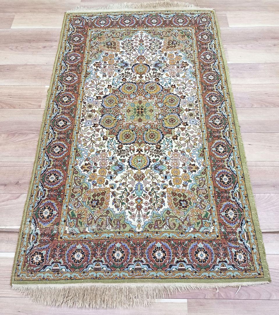 Y3244 インド絨毯 シルク 手織り 156×90㎝ マット 最 安値 で