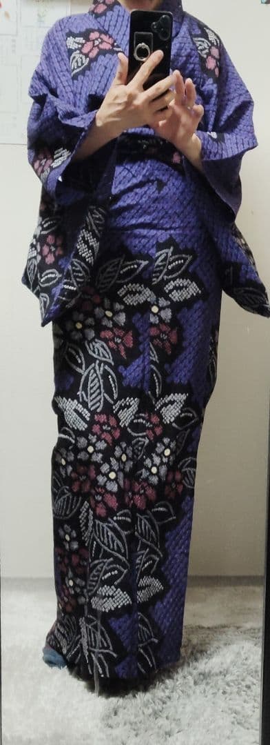 有松絞り パープルブルー付け下げ柄