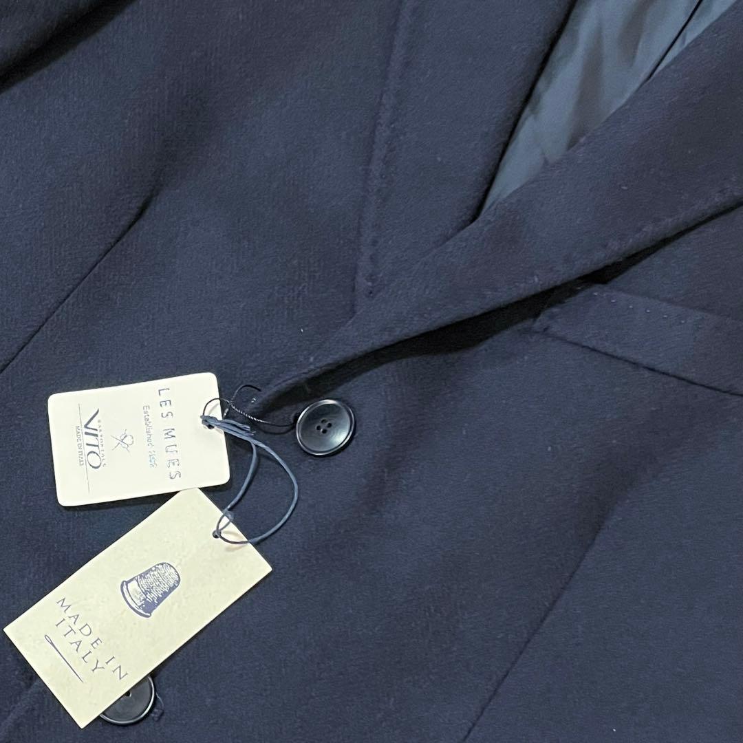 新品 LES MUES ウール カシミヤ ロングコート 紺 LL イタリア製
