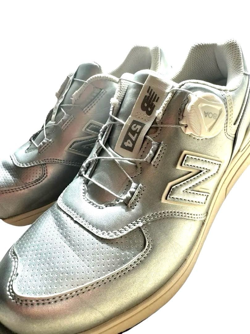 New Balance 574 シルバー スパイクレス 25.5cm BOA