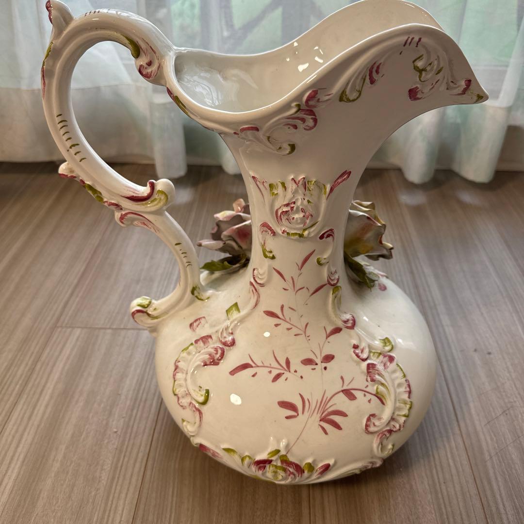 Demain ドマン イタリア製アンティーク花瓶 陶器製 バラ装飾