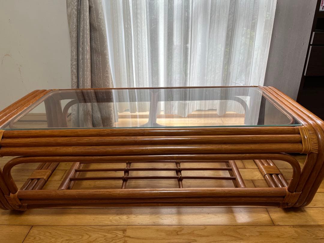 籐　ラタン　センターテーブル（ガラス天板） 籐 ラタンテーブル ガラス天板 WAHOO 角型 （ センターテーブル ロー