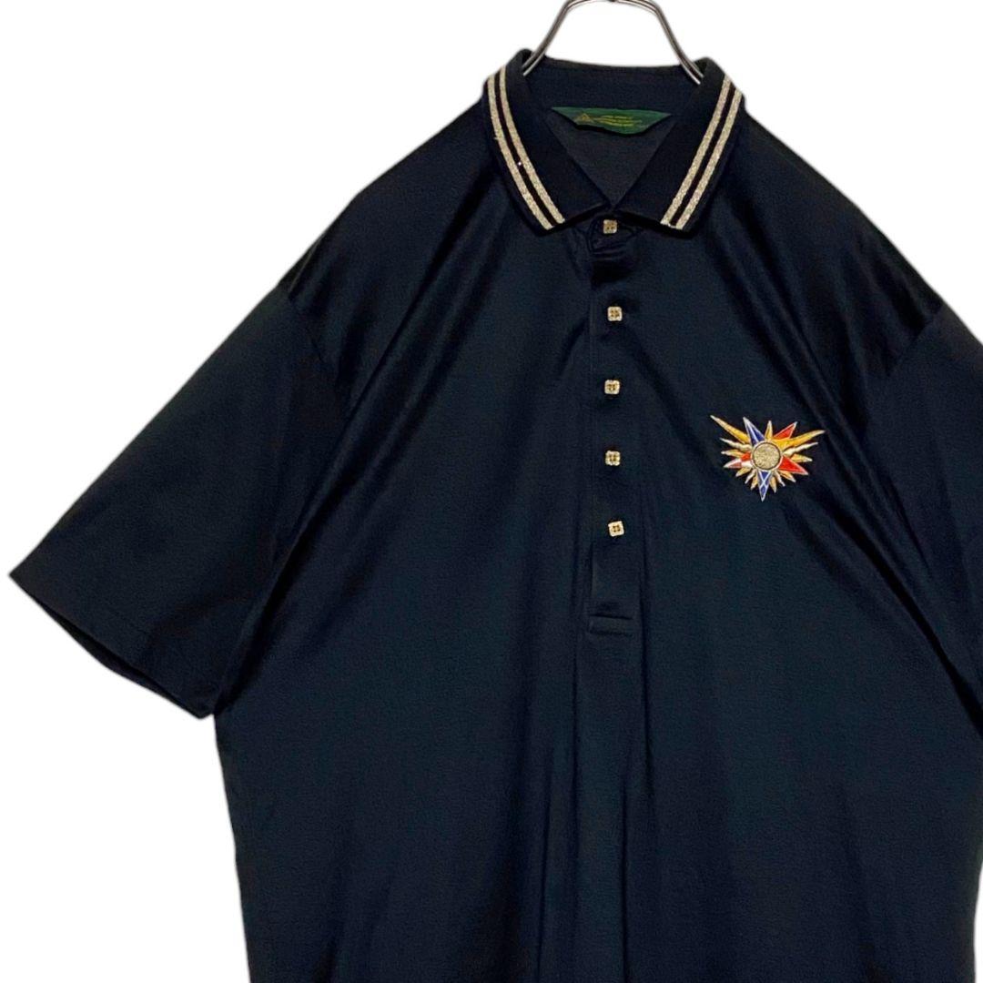 90s 日本製 J`s ポロシャツ 黒 XL ジャンボ尾崎 刺繍ロゴ ゴルフBS