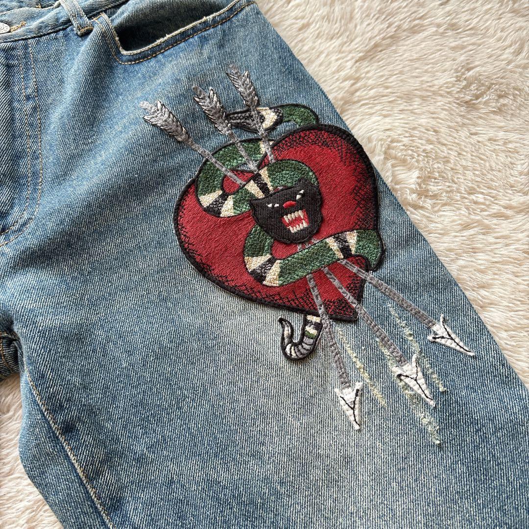 美品】 GUCCI グッチ エンブロイダリー 刺繍 デニムパンツ LOT.25