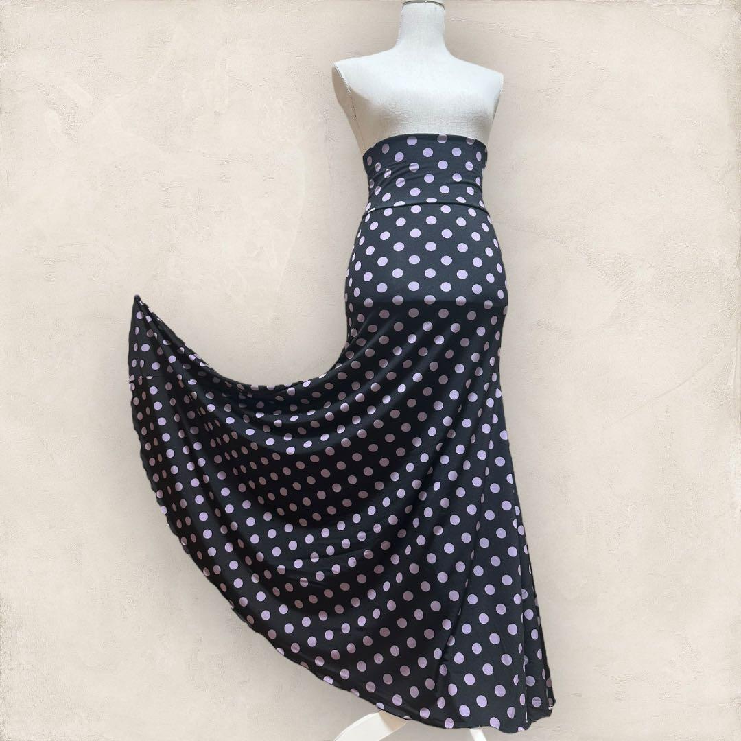 フラメンコファルダ　マーメイドライン　黒×薄紫水玉 フラメンコファルダ マーメイドライン 黒×薄紫水玉