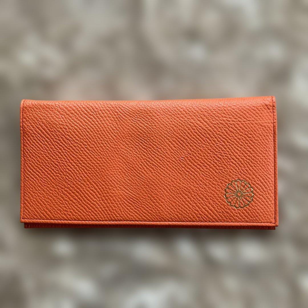 皇居限定長財布 オレンジ レザー カードポケット付き2026年ラッキー