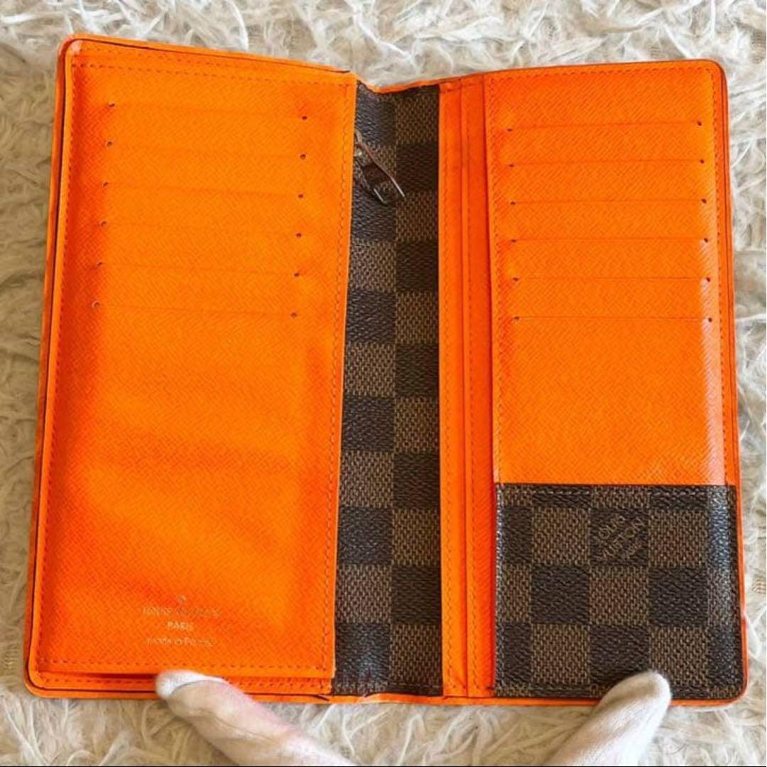 美品】ルイヴィトン ポルトフォイユ ブラザ ダミエ エベヌ オレンジ 長