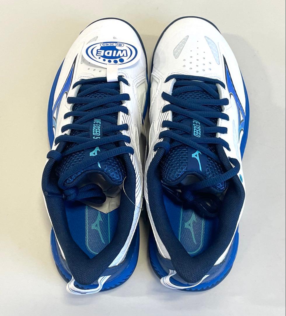 ミズノ【24.0cm】61GA231529 テニスシューズ ワイドモデル 白×青