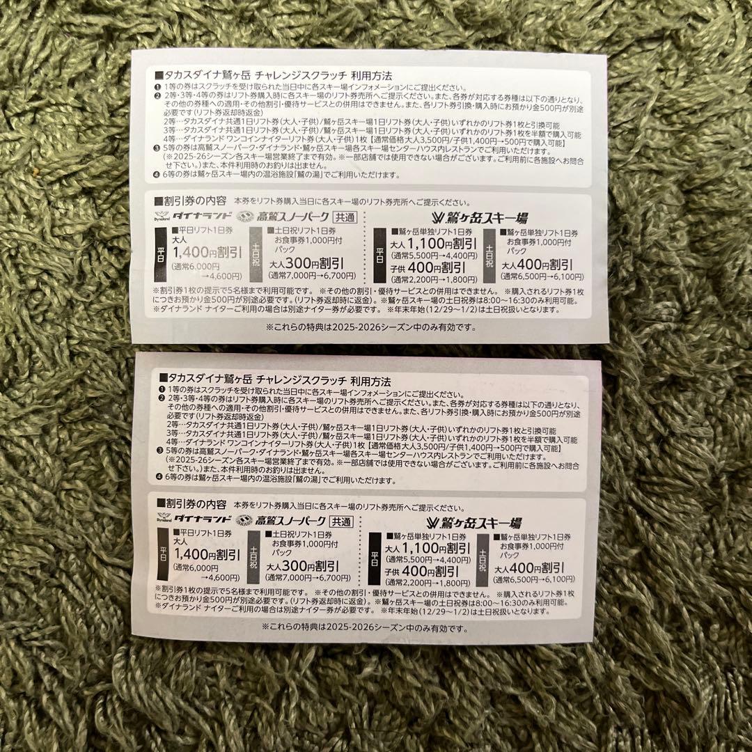 ダイナランド•高鷲スノーパーク、鷲ヶ岳スキー場】リフト券半額券
