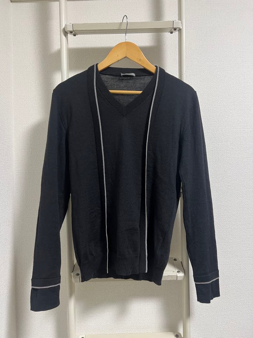 Dior HOMME 05AW エディ期 Ｖネックニット Vertical Rags - Dior Homme Embellished V-Neck Sweater - AW05