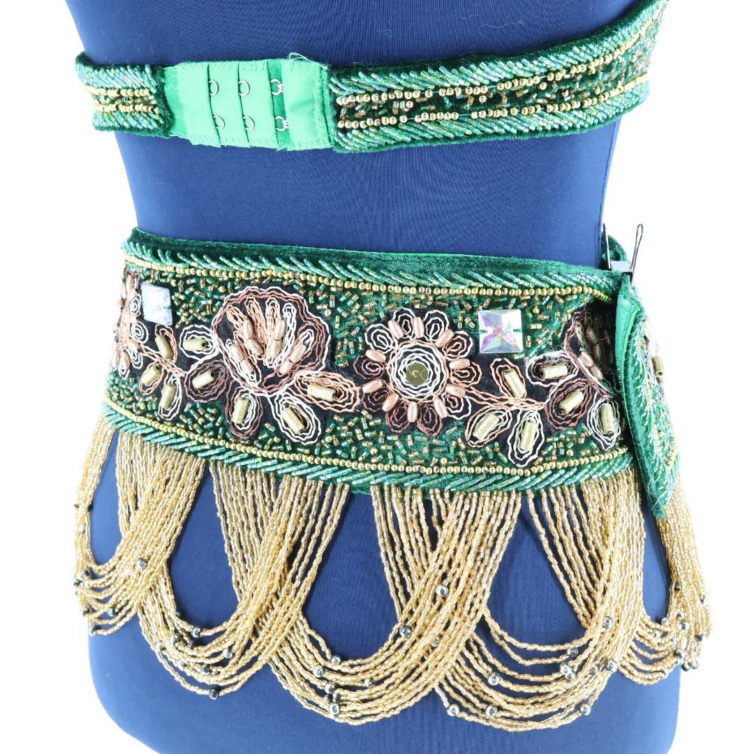 ベリーダンス用オリエンタル衣装】グリーン ラインストーン ビーズ 緑