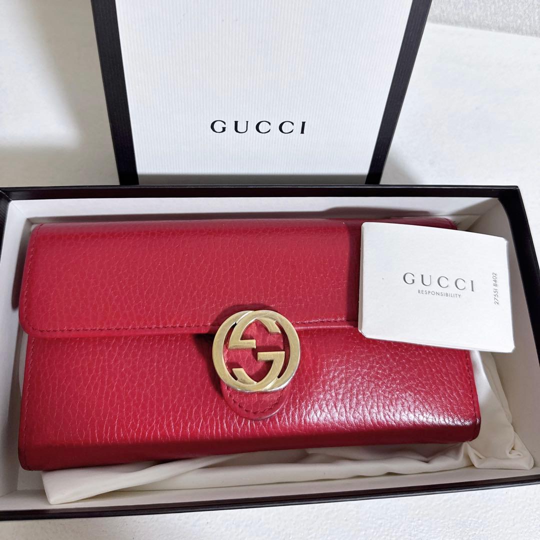 GUCCI 長財布 インターロッキング 赤 レッド ウォレット グッチ - メルカリ