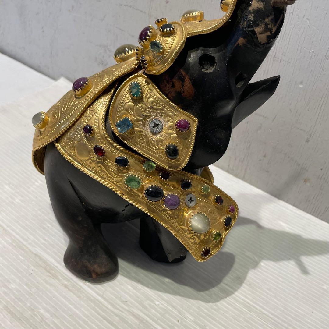 希少 中国美術 木彫 宝石飾 小象 象 置物 飾り物 インテリア コレクション
