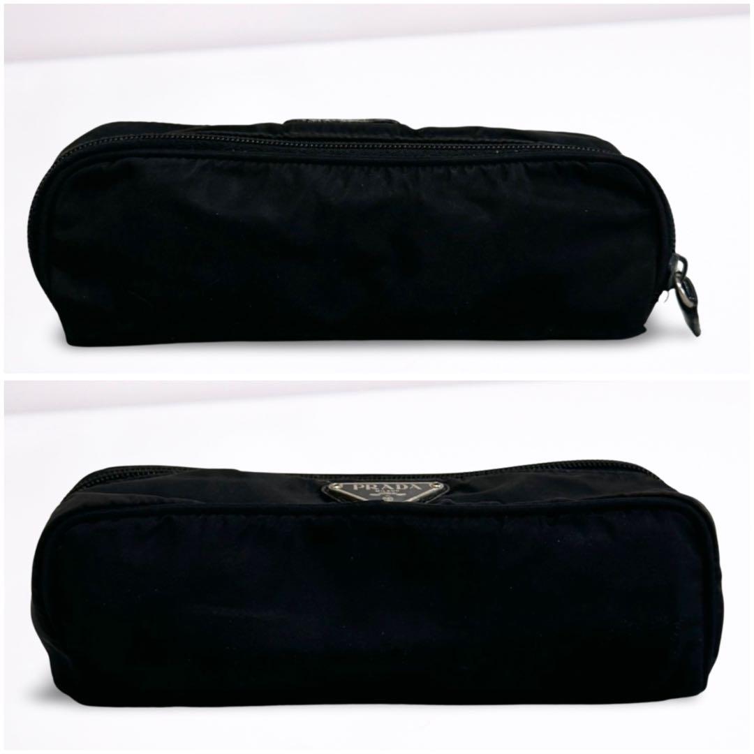 美品】PRADA プラダ ナイロンポーチ 黒 三角ロゴ ギャラカード付 正規
