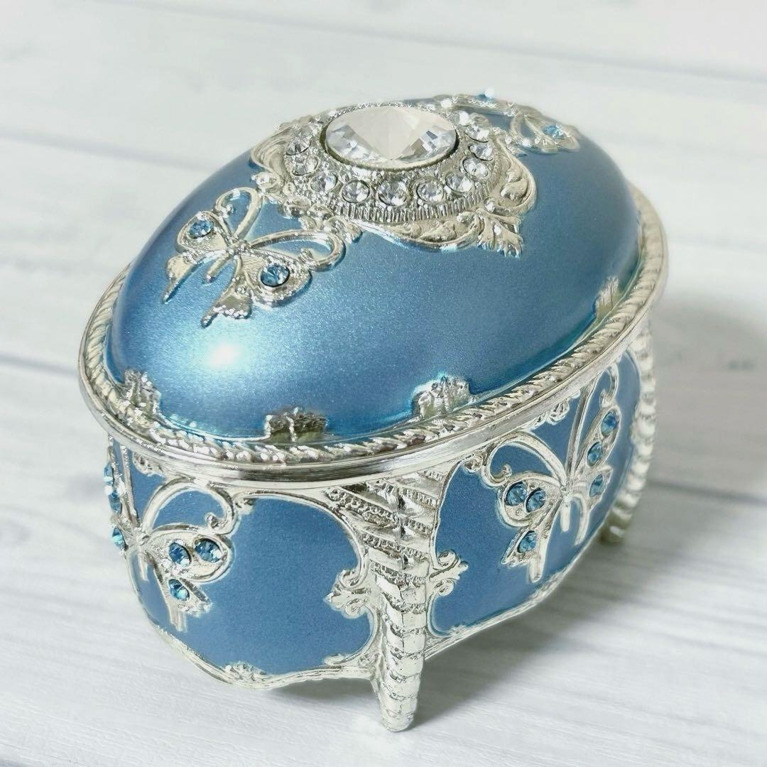 スワロフスキー アンチモニー だ円 オルゴール 宝石箱 ブルー 星に願い