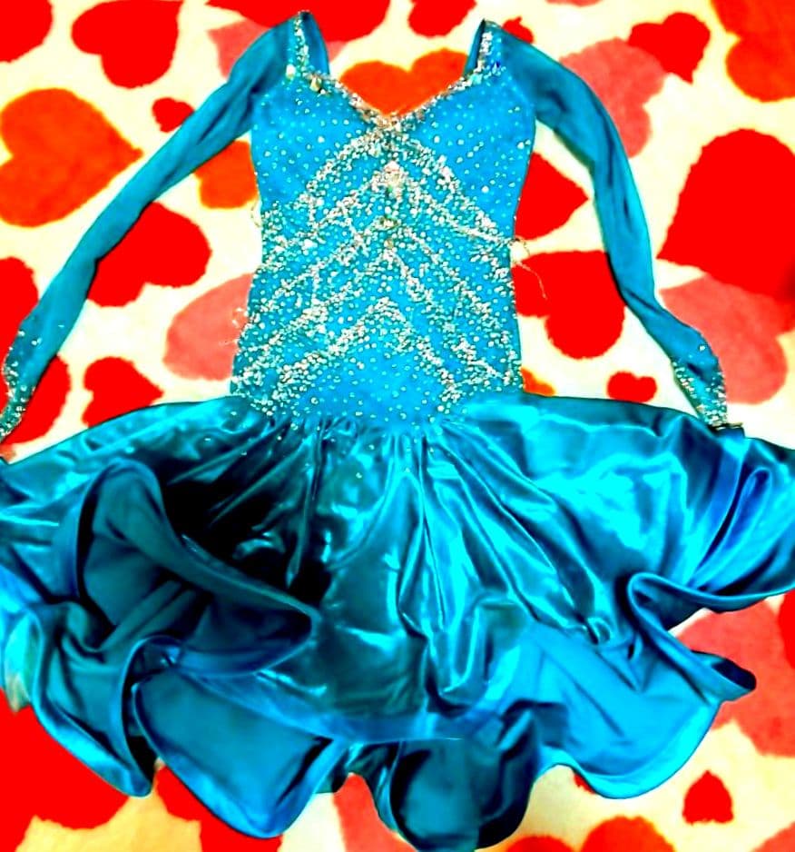 社交ダンス♡ジャンティ ラテンドレス ターコイズブルー 競技 デモ
