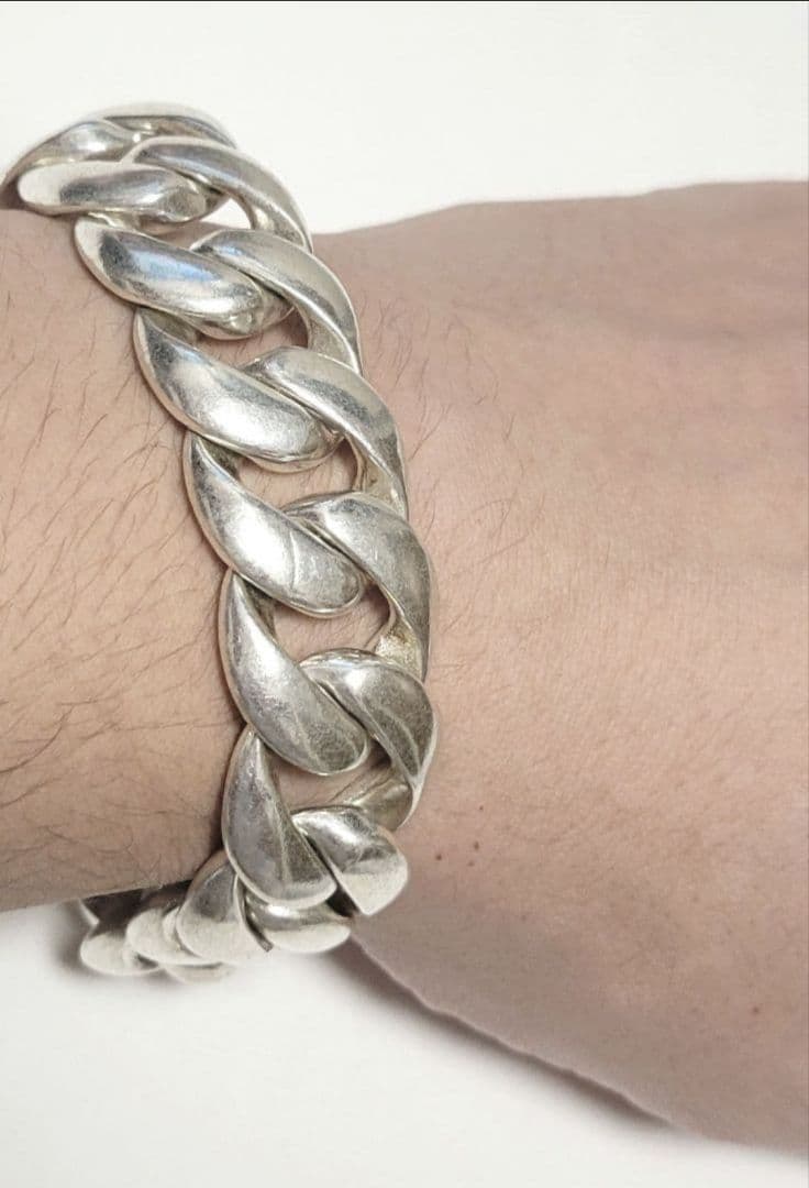 Silver925　シルバー925　ブレスレット　メンズ シルバー925 喜平ブレスレット 幅13mm 二重ロック 差し込み マイアミ