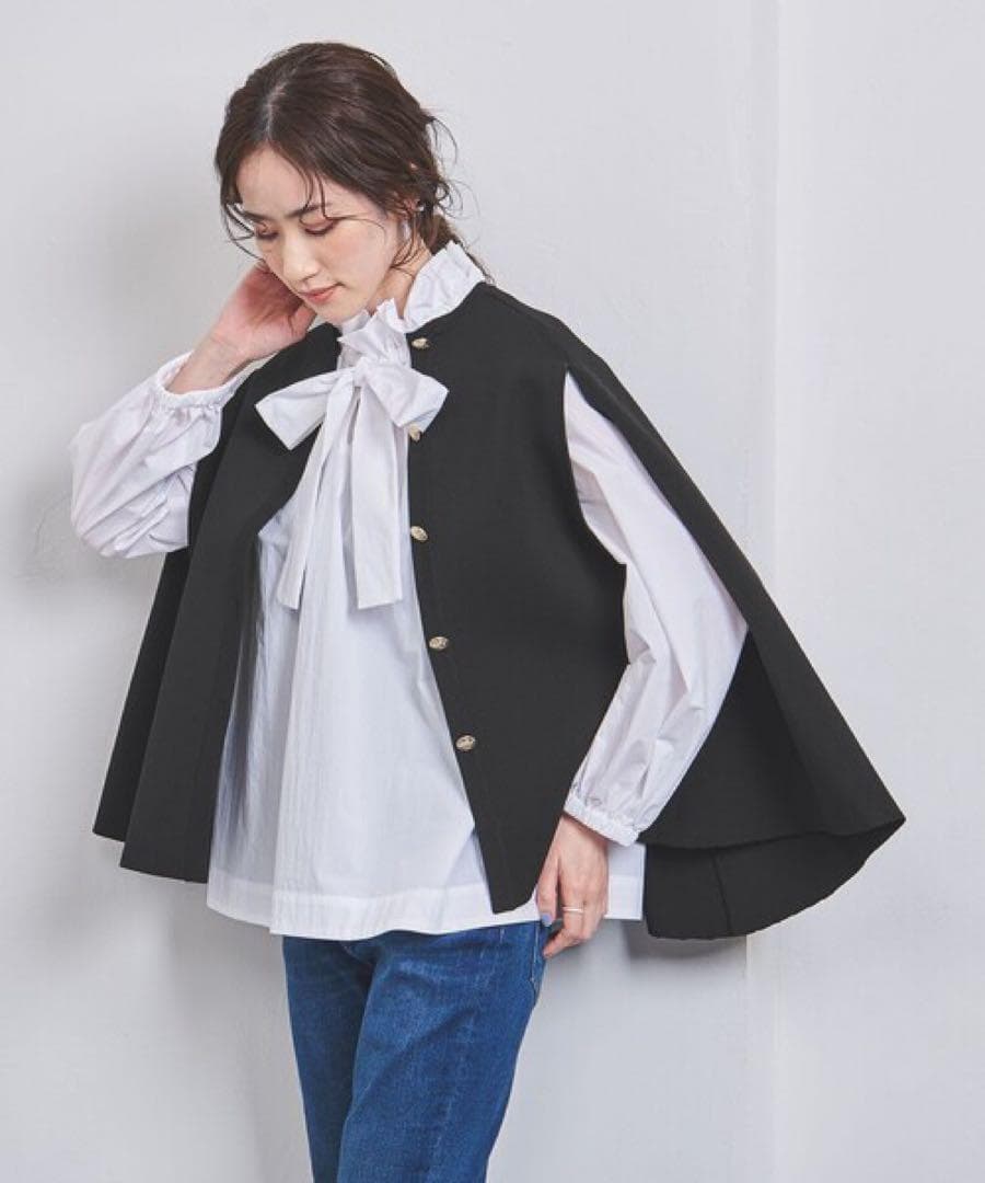 美品】ユナイテッドアローズ 滝沢眞規子 黒 ケープ カーディガン