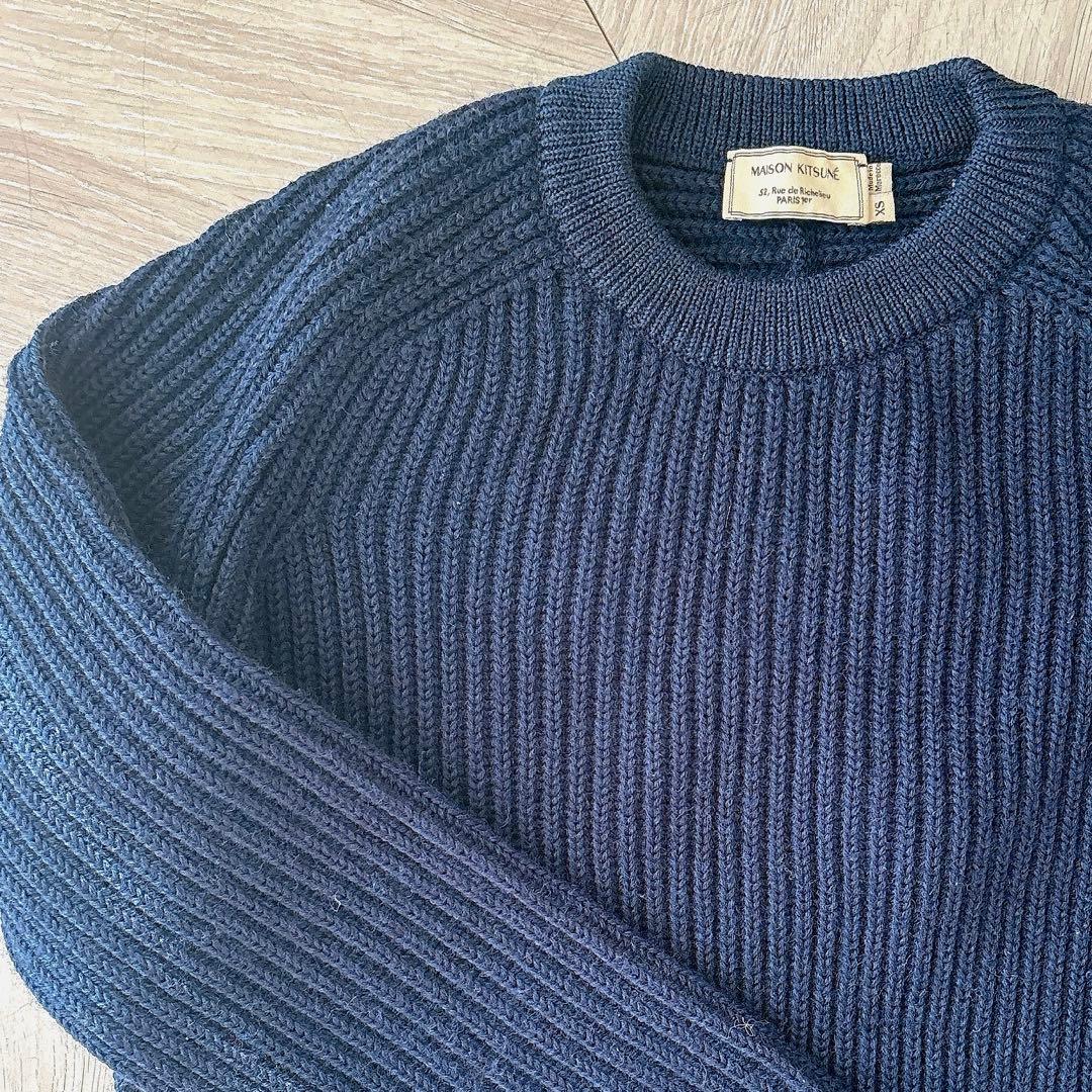 MAISON KITSUNÉ ネイビー ケーブルニットセーター - メルカリ