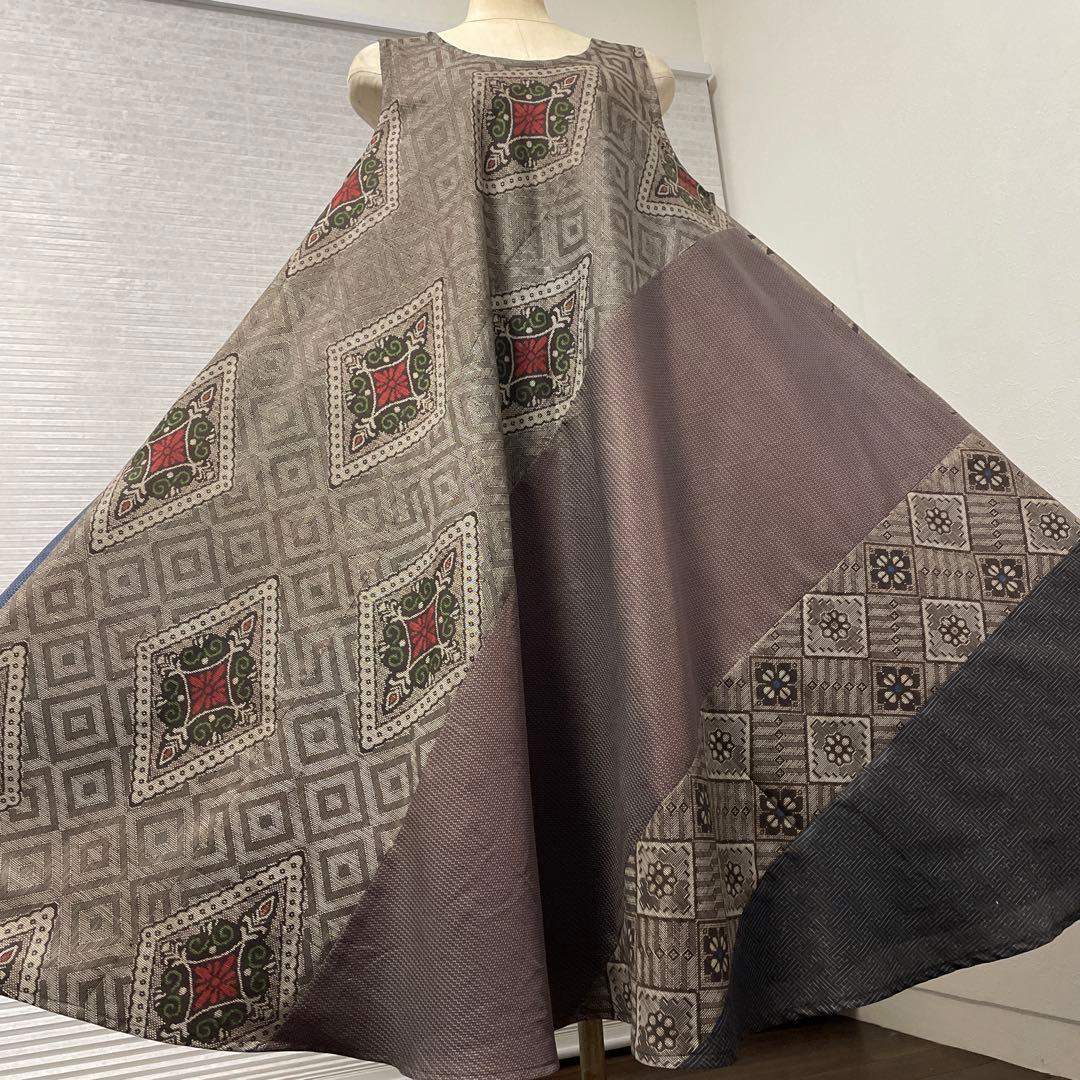 着物ワンピーステントラインロング丈《5》大島紬《龍郷柄7マルキ含む》や紬等L〜